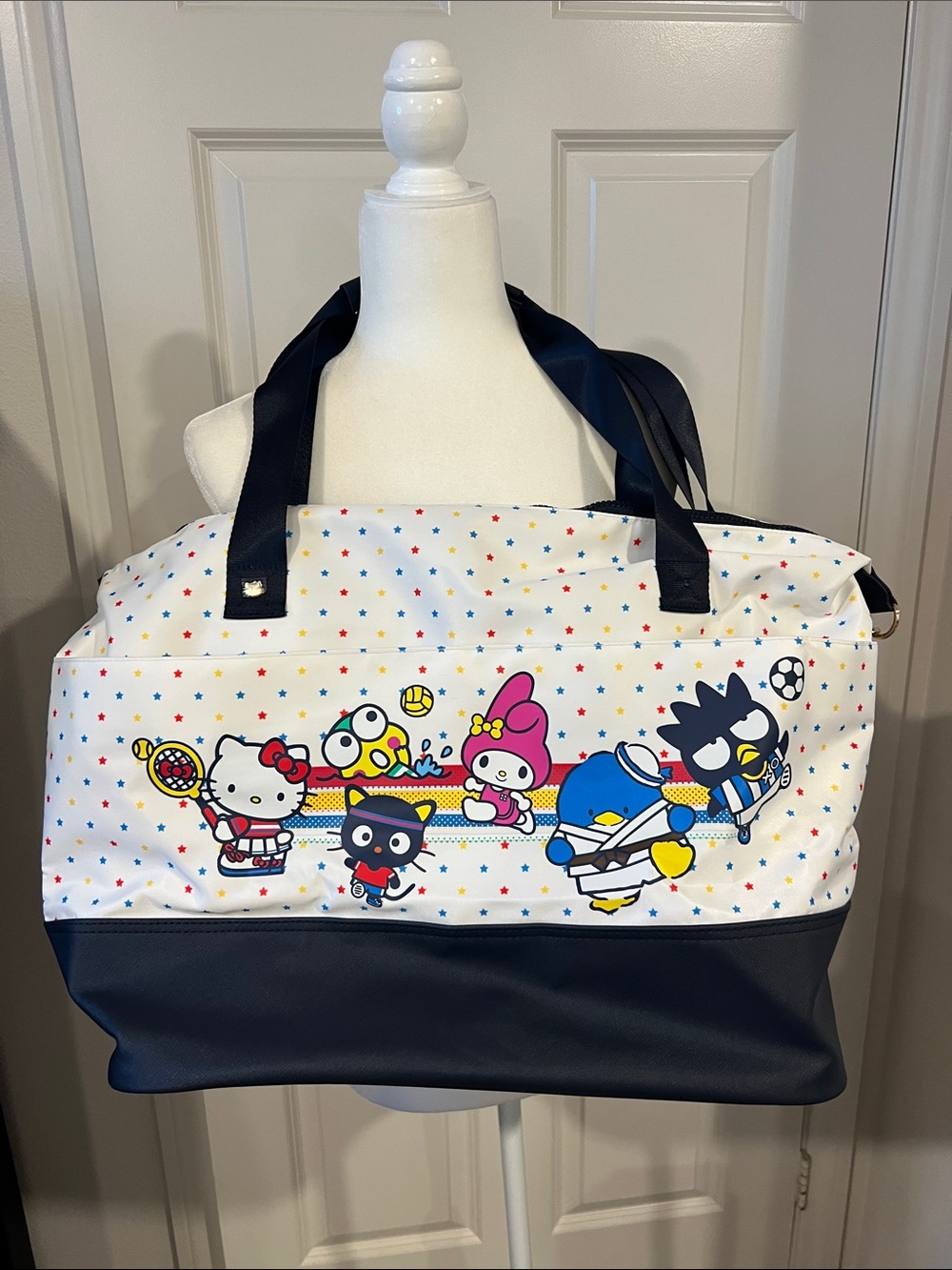 Sanrio Character Large Tote Bag - White with Navy Trim